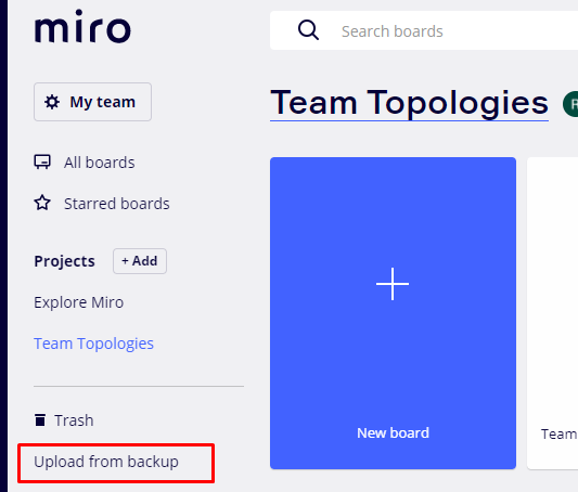 Screenshot of Restoring a Miro backup